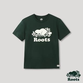 【Roots】Roots 男裝- 經典海狸LOGO有機棉短袖T恤(深綠色)