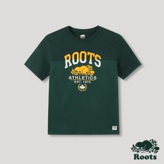 【Roots】Roots男裝-運動派對系列 撞色海狸LOGO短袖T恤(綠色)