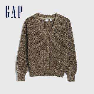 【GAP】女童 純棉V領針織外套(429506-棕色)