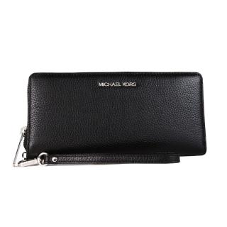 【Michael Kors】荔枝皮革銀字多卡拉鍊手拿長夾(黑色)
