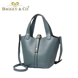 【BAGGLY&CO】馬蒂格袋中袋菜籃子真皮手提肩側背包-綠色(四色)