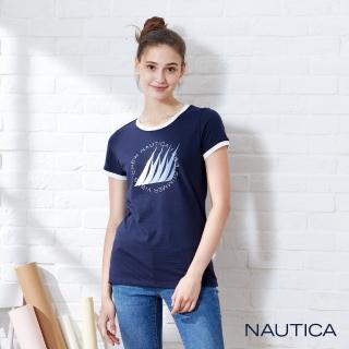 【NAUTICA】女裝復古滾邊環保短袖T恤(深藍)