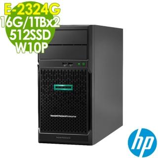 【HP 惠普】ML30 Gen10 Plus 企業伺服器 E-2324G/16G/512SSD+1TBX2/W10P(四核心 直立伺服器)