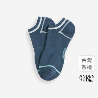 【Anden Hud】男款_線性遊戲．毛巾底踝襪(灰藍-白灰藍線)