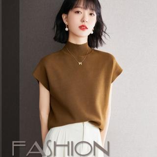 【BRIGA HABO5507】BRIGA HABO5507法式半高領坎肩冰絲針織馬甲女小眾設計感寬鬆短款上衣(HABO5507)