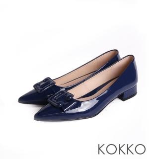 【KOKKO 集團】經典霸氣同色大方釦鑲嵌漆皮尖頭鞋(午夜藍)