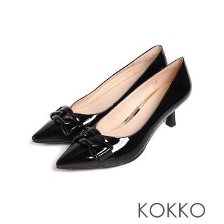 【KOKKO 集團】歐美精品感漆皮鎖鍊尖頭跟鞋(黑色)