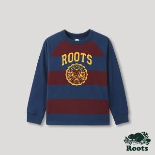 【Roots】Roots大童-運動派對系列 學院風LOGO條紋長袖T恤(藍色)