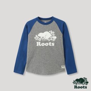 【Roots】Roots大童- 經典海狸LOGO有機棉棒球T恤(真藍色)