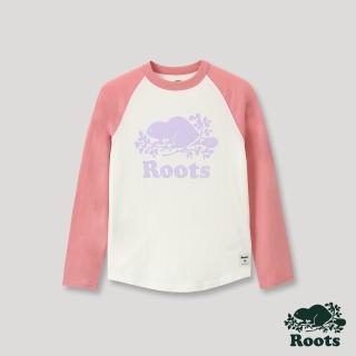 【Roots】Roots大童- 經典海狸LOGO有機棉棒球T恤(粉色)