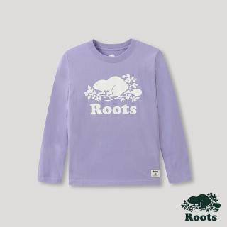 【Roots】Roots大童- 經典海狸LOGO有機棉長袖T恤(紫色)