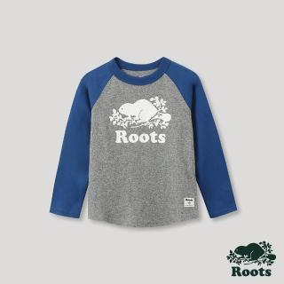 【Roots】Roots小童- 經典海狸LOGO有機棉棒球T恤(真藍色)