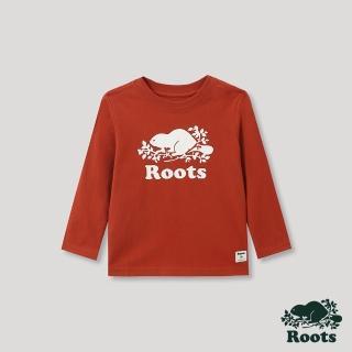 【Roots】Roots小童- 經典海狸LOGO有機棉長袖T恤(南瓜橘)