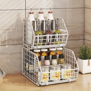 【MGSHOP】雙層萬用收納籃/2色(桌面收納 調味料收納 檯面收納)