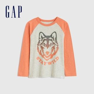 【GAP】男幼童 純棉趣味印花長袖T恤(461426-灰色)