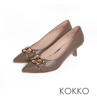 【KOKKO 集團】歐美精品感羊皮鎖鍊尖頭跟鞋(墨綠色)