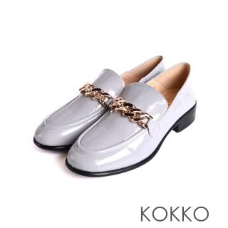 【KOKKO 集團】韓系軟牛漆皮鍊條樂福鞋(藍灰色)