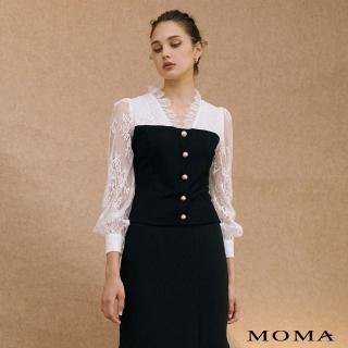 【MOMA】睫毛蕾絲馬甲拼接上衣(黑色)
