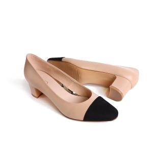 【KOKKO 集團】優雅小香風拼接方頭跟鞋(米色)