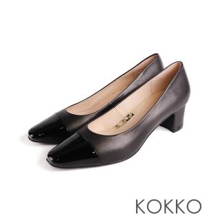 【KOKKO 集團】優雅小香風拼接方頭跟鞋(黑色)