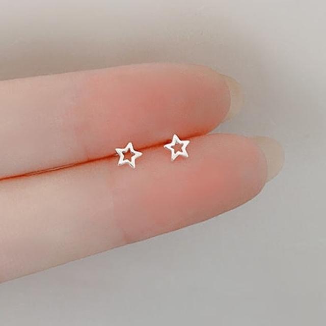 【Emi 艾迷】小巧迷你造型 925銀針 養耳洞 星星愛心三角耳環