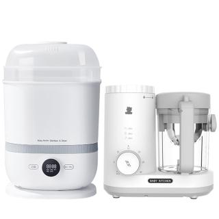 【SnowBear 韓國小白熊】智慧營養食物調理機 +智善4Plus奶瓶蒸汽消毒鍋(蒸煮研磨副食品/24H循環烘乾)