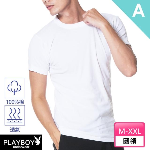 【PLAYBOY】4件組 純棉親膚羅紋內衣-廠出(圓領/V領/短袖/男內衣)