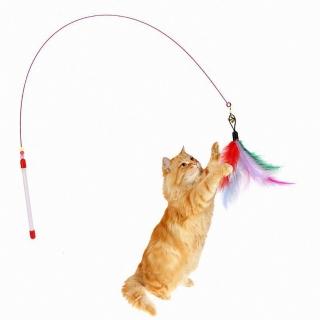 【PETA】鋼絲羽毛逗貓棒貓玩具(羽毛玩具彈性逗貓棒)