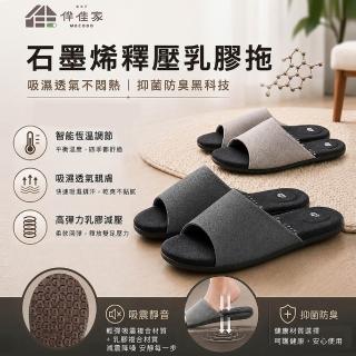 【伴佳家】石墨烯釋壓防滑乳膠拖(保暖拖鞋 居家拖鞋 室內拖鞋 止滑拖鞋 防滑拖鞋 台灣製造 彈性吸震設計)