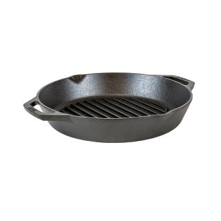 【LODGE】美國製雙耳圓形鑄鐵橫紋煎烤鍋-27cm (鑄鐵牛排鍋/鑄鐵煎鍋/烙紋煎盤/排油鍋/L8GPL)