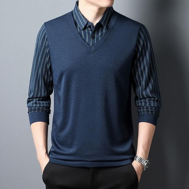 【Billgo】針織棉襯衫假兩件POLO衫-3款/3色 M-3XL碼 秋冬男士長袖上衣
