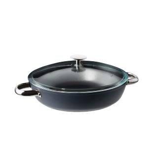 【Sambonet】義大利 Sambonet Midnightblue 雙耳平底深鍋/附蓋/28cm(義大利製/不沾鍋/鍋具/平底鍋/星空藍)