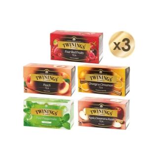 【Twinings 唐寧茶】調味茶包 25包x3盒(四紅果茶/香甜蜜桃/香橙肉桂/異國香蘋)