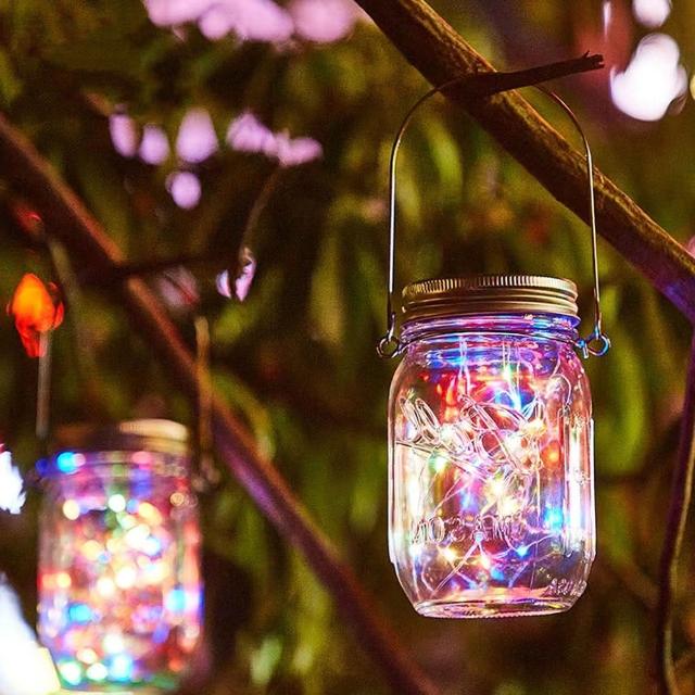 【SKYOCEAN】彩光款 日式梅森瓶太陽能燈 LED 陽台掛燈(彩光款 專業防水 庭院景觀掛燈)