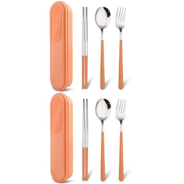 【midou】時尚莫蘭迪304不鏽鋼環保3件式餐具買1送1(304餐具組 外出型304環保餐具 304不鏽鋼湯匙筷子叉子組)