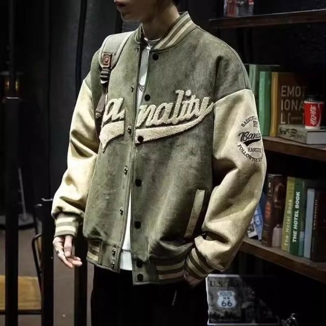 【巴黎精品】極速出貨 棒球外套休閒夾克(時尚潮流棒球領皮革拼接男外套6款v1as42 2E)
