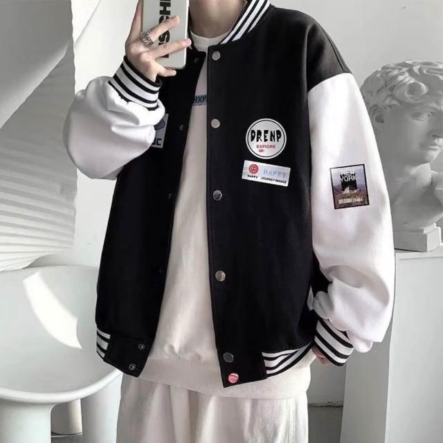 【巴黎精品】極速出貨 棒球外套休閒夾克(時尚潮流棒球領皮革拼接男外套6款v1as42 2E)