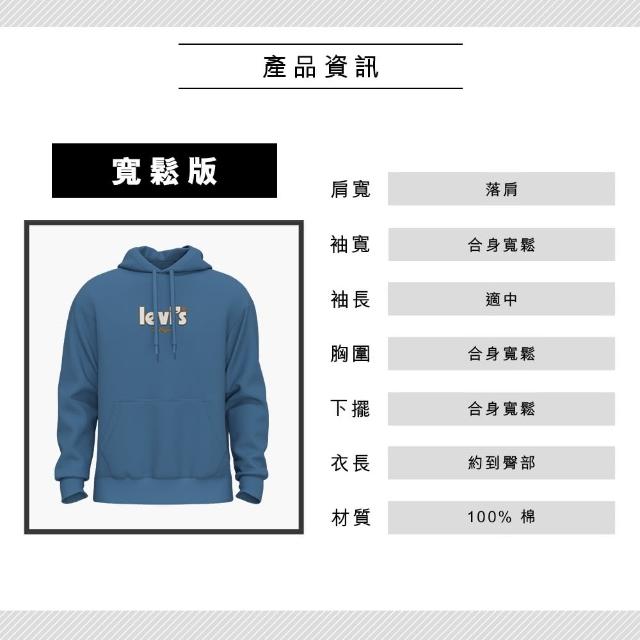 【LEVIS】男 寬鬆版重磅口袋帽T/精工刺繡徽章海報體Logo/400GSM厚棉 海洋藍 熱賣單品 38479-0158