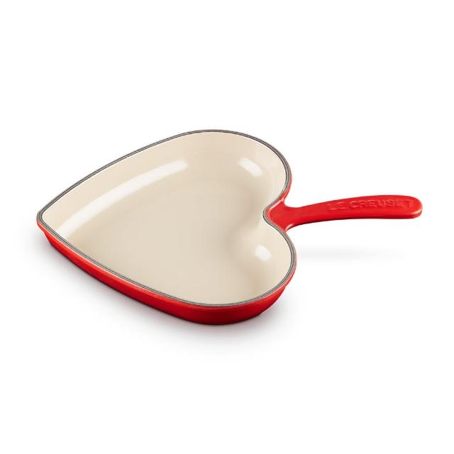 【Le Creuset】琺瑯鑄鐵鍋單柄愛心煎盤26cm  櫻桃紅/貝殼粉 2色選1(贈 心型烤盤16cm-貝殼粉)