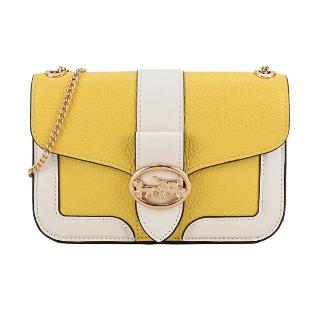 【COACH】GEORGIE 浮雕LOGO撞色鏈帶斜背包(黃白)