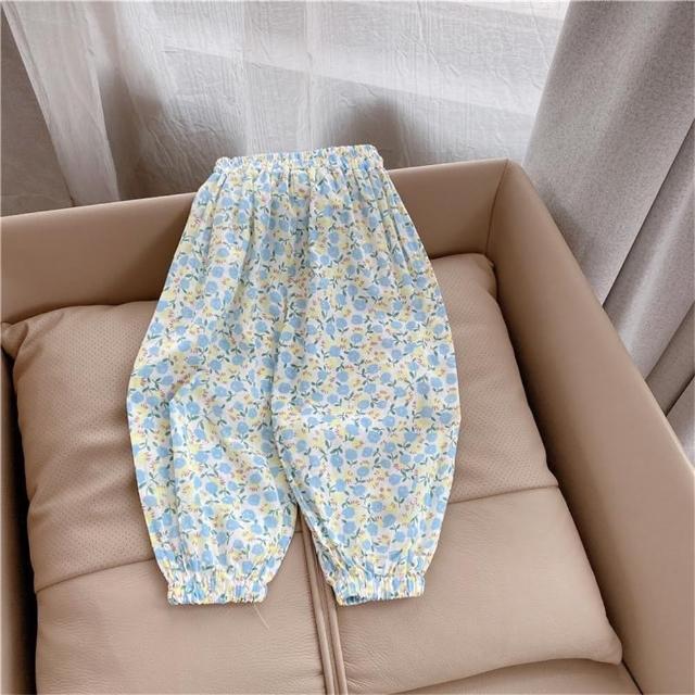 【安朵童舖】現貨韓版兒童春夏薄款防蚊長褲女寶寬鬆休閒長褲防蚊褲女童復古花朵空調褲(28)