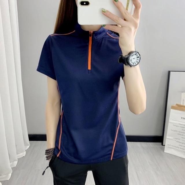 【JP服飾】女款運動短袖 戶外休閒排汗衫 透氣立領(女排汗衫 女運動衣 2199)