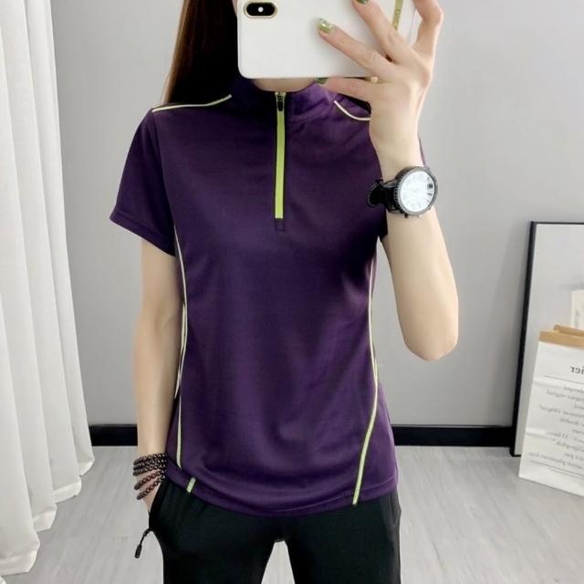 【JP服飾】女款運動短袖 戶外休閒排汗衫 透氣立領(女排汗衫 女運動衣 2199)