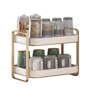 【Mega】輕奢感金邊雙層置物架瀝水杯架 碗架 收納架