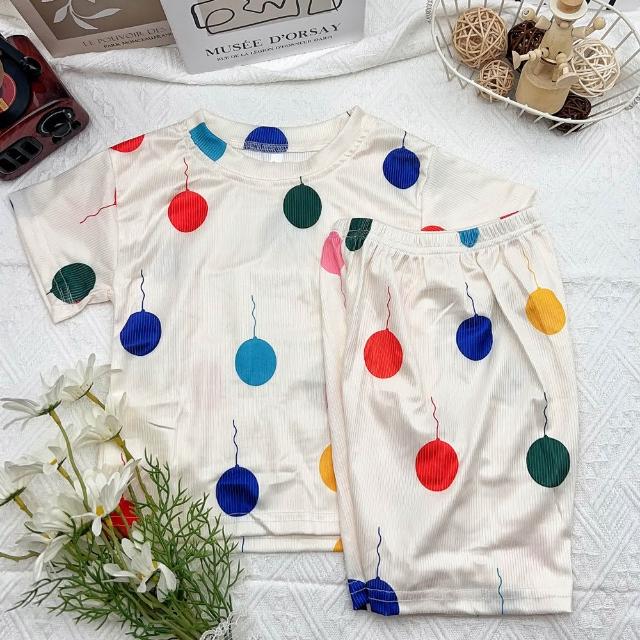 【安朵童舖】現貨韓版兒童冰絲家居服男童短袖套裝女童寬鬆睡衣寶寶冰絲套裝