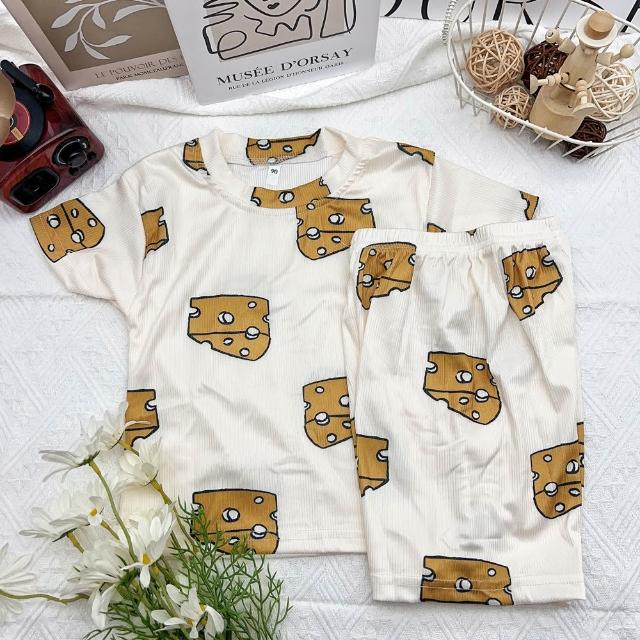 【安朵童舖】現貨韓版兒童冰絲家居服男童短袖套裝女童寬鬆睡衣寶寶冰絲套裝