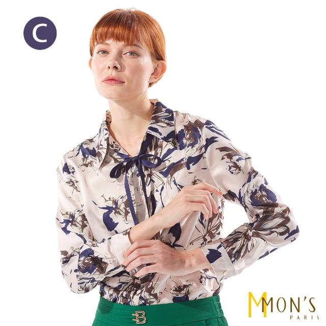 【MON’S】優雅花卉印花絲巾領襯衫(四款三色)