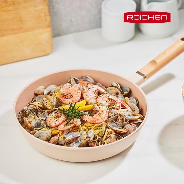【Roichen】韓國抗菌陶瓷木柄不沾平底鍋 28cm(IH爐/全火源適用陶瓷塗層不沾鍋)