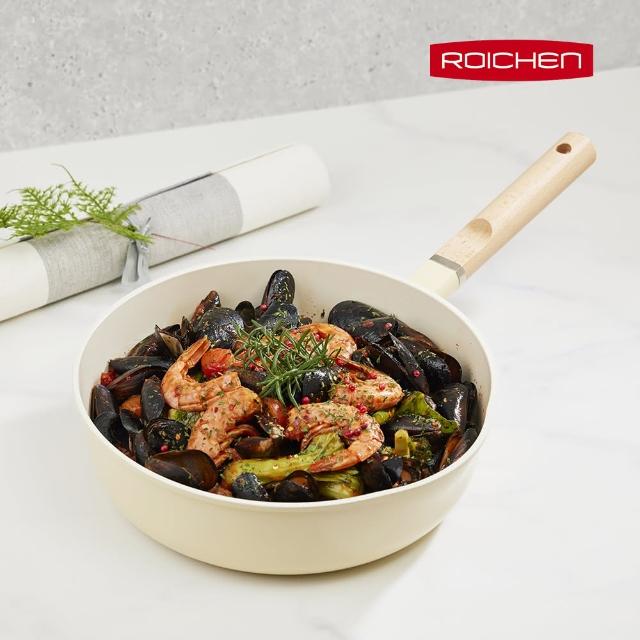 【Roichen】韓國抗菌陶瓷木柄不沾深炒鍋 28cm(IH爐/全火源適用陶瓷塗層不沾鍋)