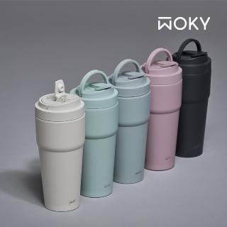 【WOKY 沃廚】渾圓杯 雙層陶瓷款750ml-附矽膠粗吸管(隨行杯/吸管杯/保溫杯/保溫瓶)